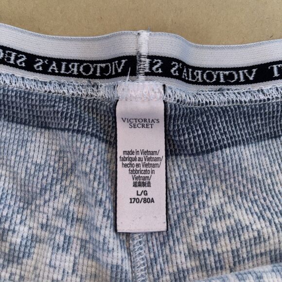 victoria's secret thermal long pajama set Size Large Blue And Pink Argyle - Picture 8 of 9